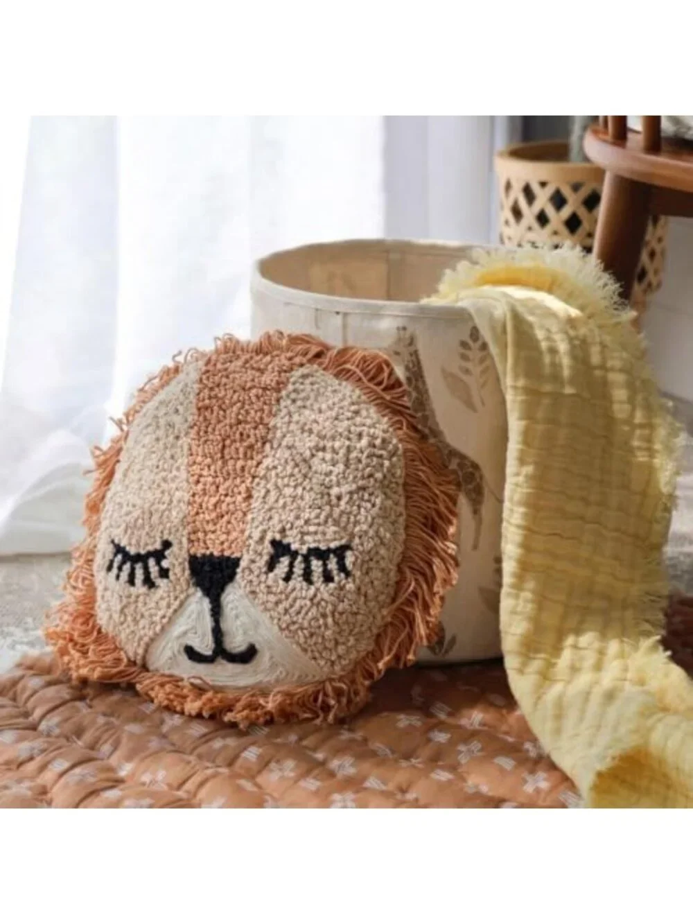 Decorative Round Lion Pillow for Nursery & Toddler Rooms - 12